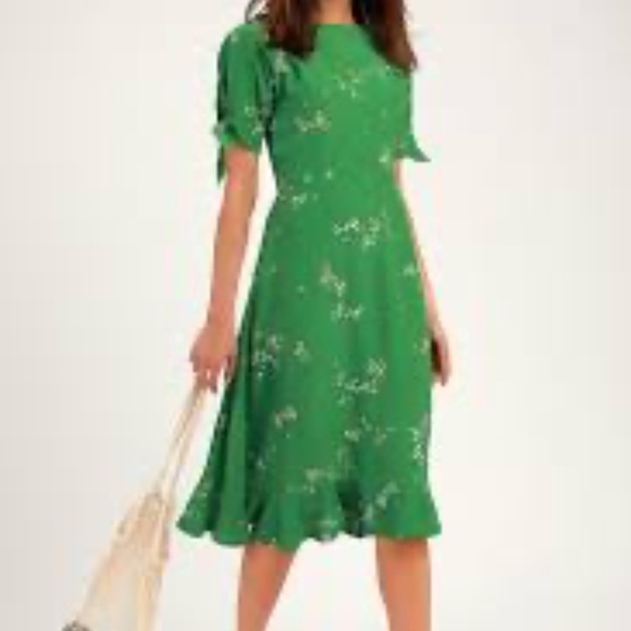 Faithfull The Brand Emilia Midi Dress Myrtille Floral Print Green L - Picture 3 of 8